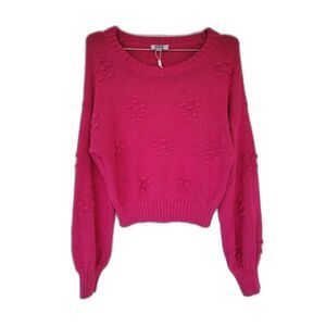 525 America Cable Crop Sweater Top Long Sleeve Woman M Fuchsia Pink